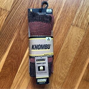 Khombu Women’s Crew Socks 2-Pack Brown Breathable Cotton Size 9–11 NWT
